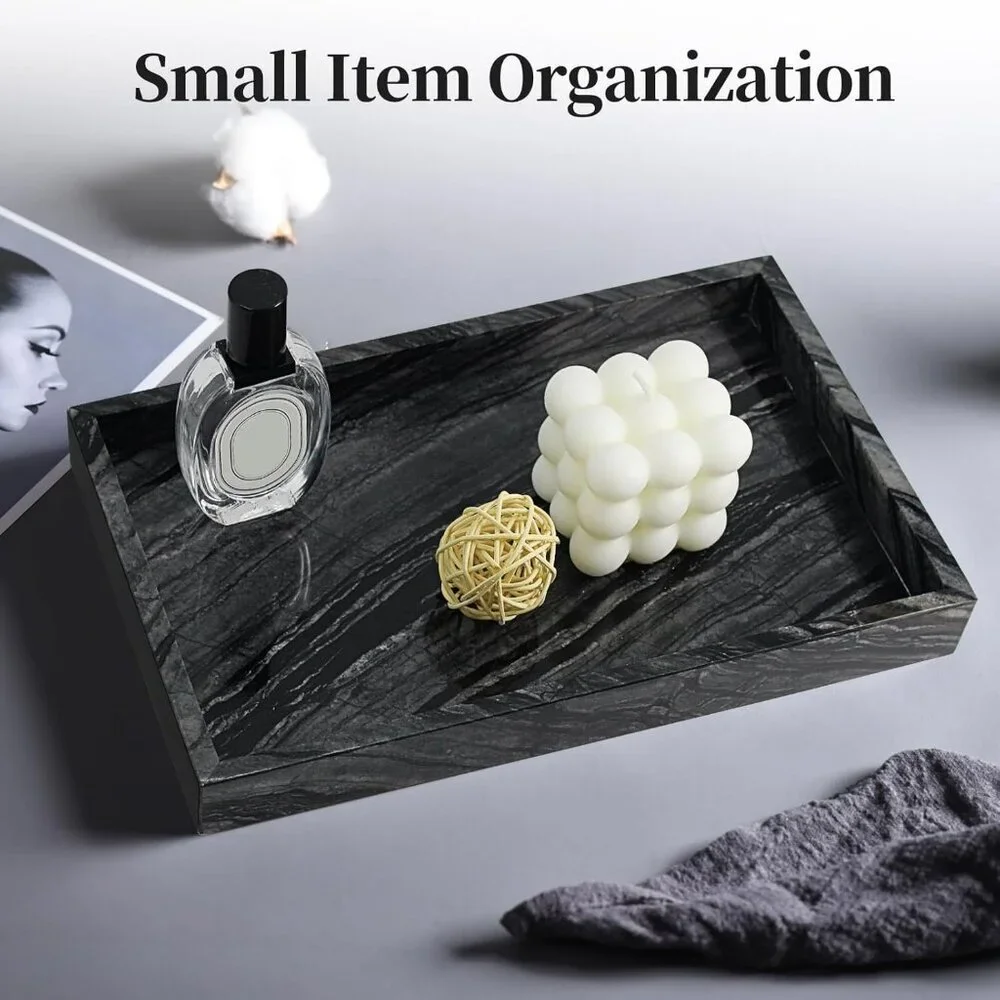 Natural Marble Tray for Bathroom, Genuine Ancient Wood Grain Marble Vanity Tray,